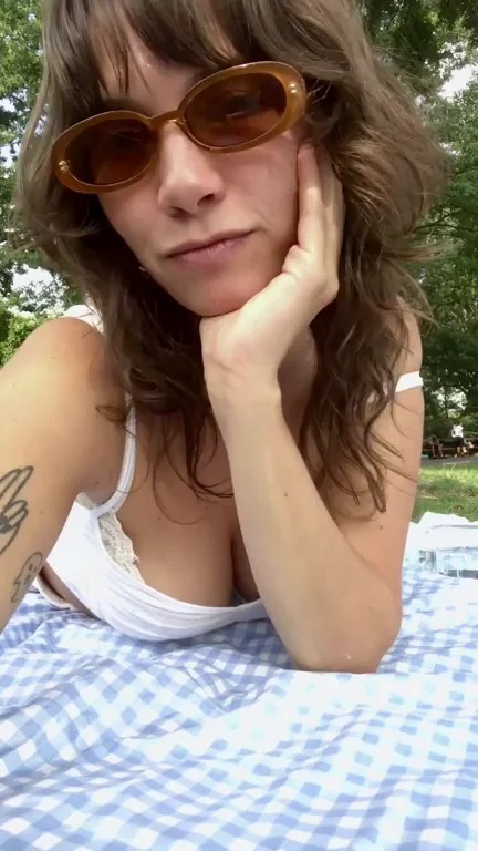 Park Slut Flashes Perky Tits Casually on Picnic Blanket