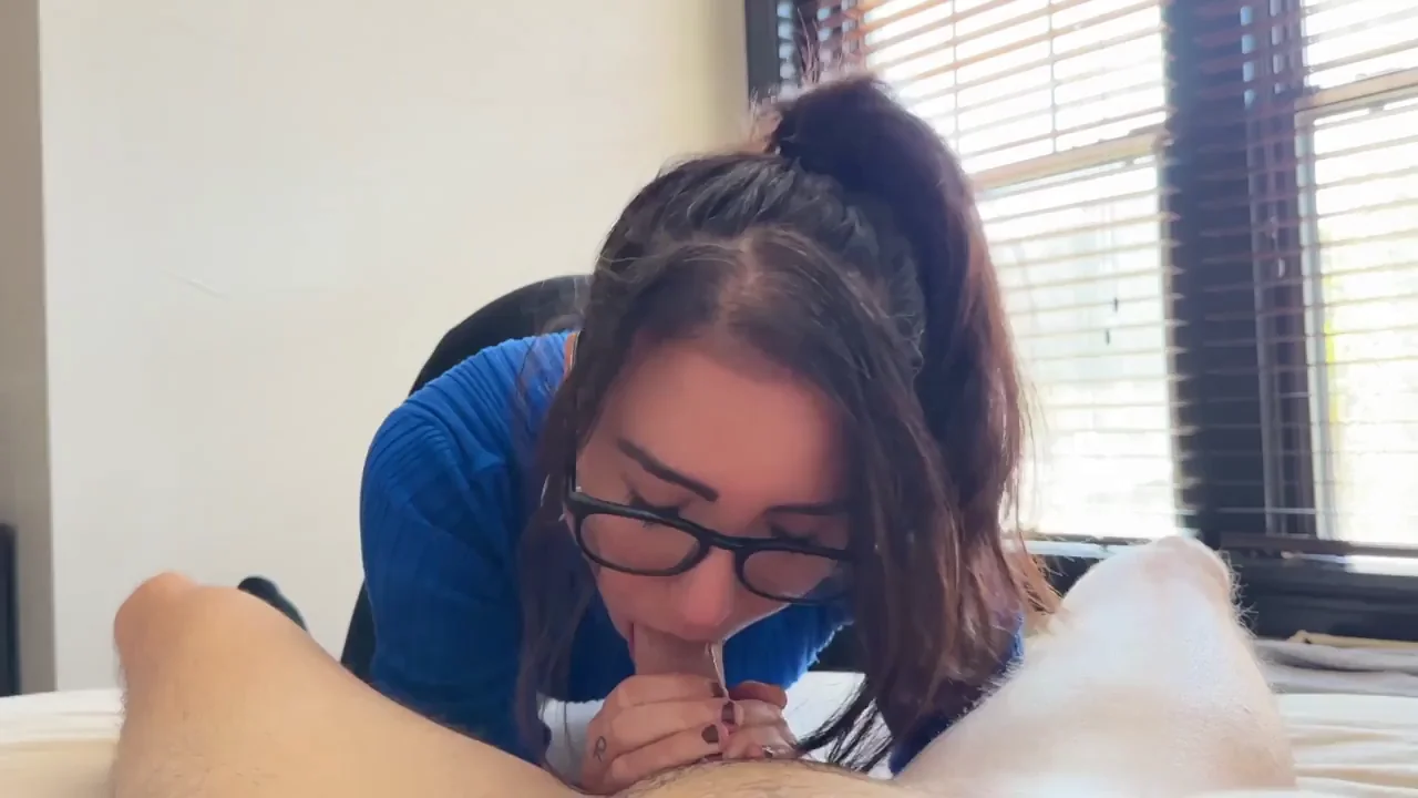 Dressed to Drain: Glasses Brunette Finishes with Sloppy Deepthroat Cumshot