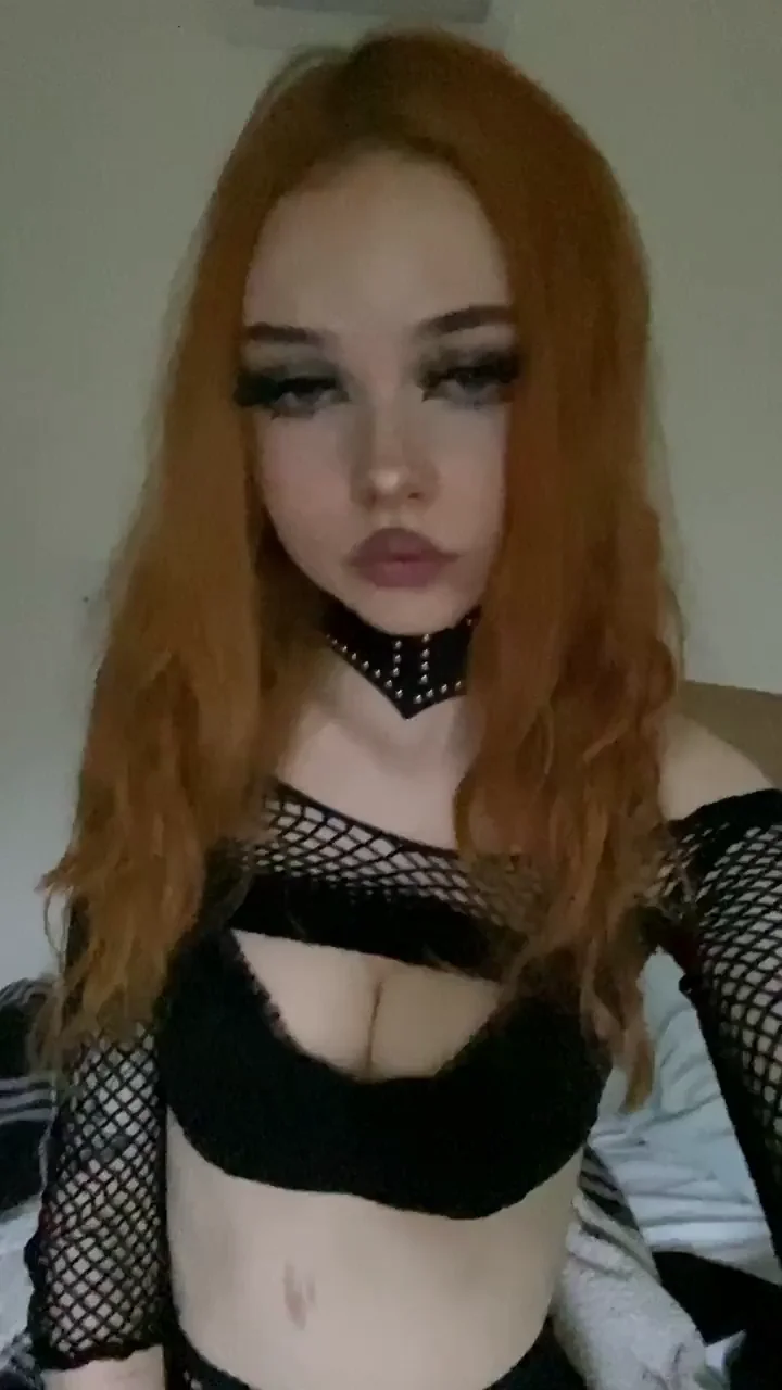 Goth Redhead Slut Wiggles Her Fishnet Tits & Teases