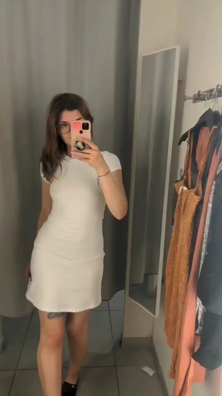 Naked Under My Tight Dress in the Fitting Room 😈🍑