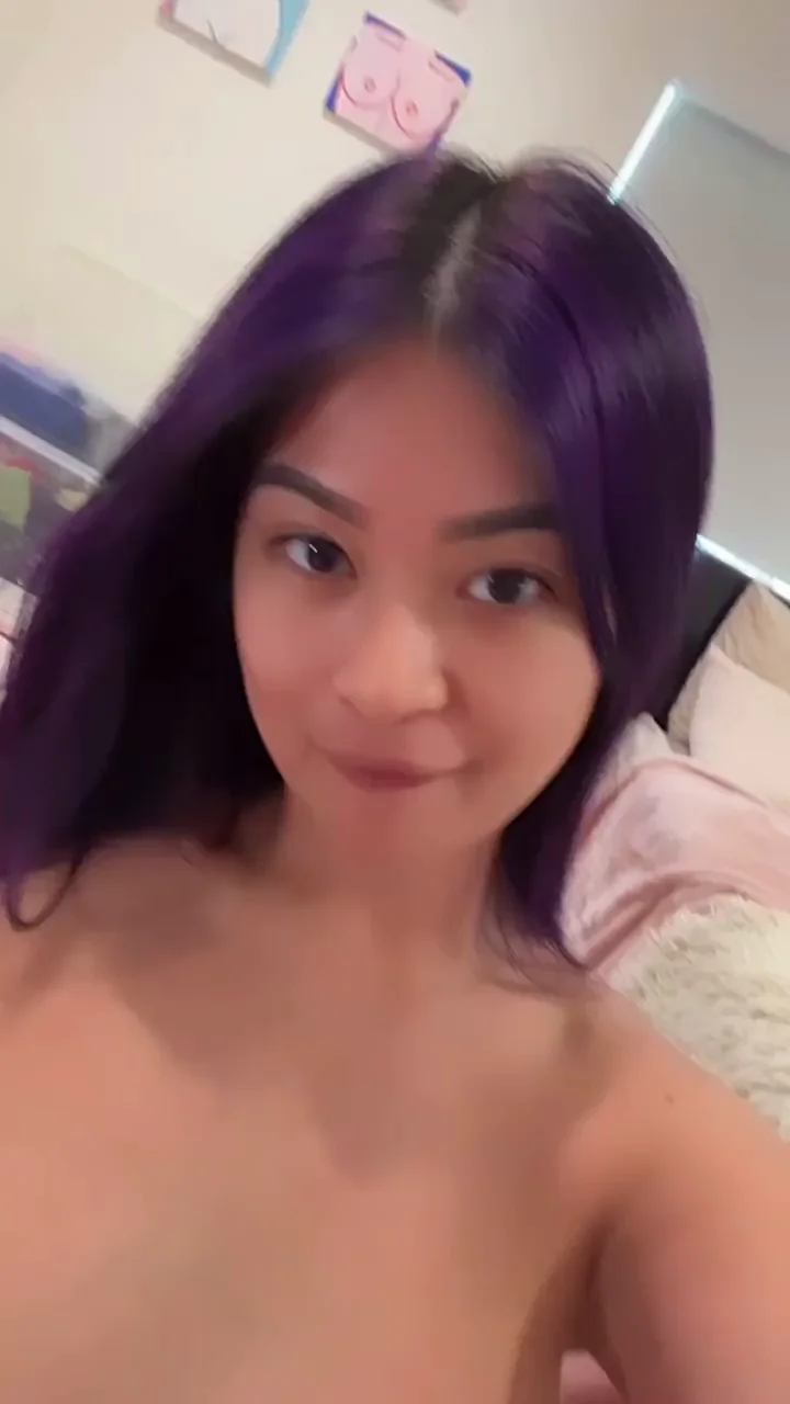 Petite Purple-Haired Asian Tease Begs: Sleep with Me Tonight?