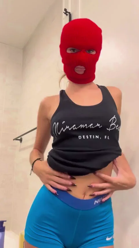 18yo Perky Tits Drop in Red Balaclava 😈🍈🍈