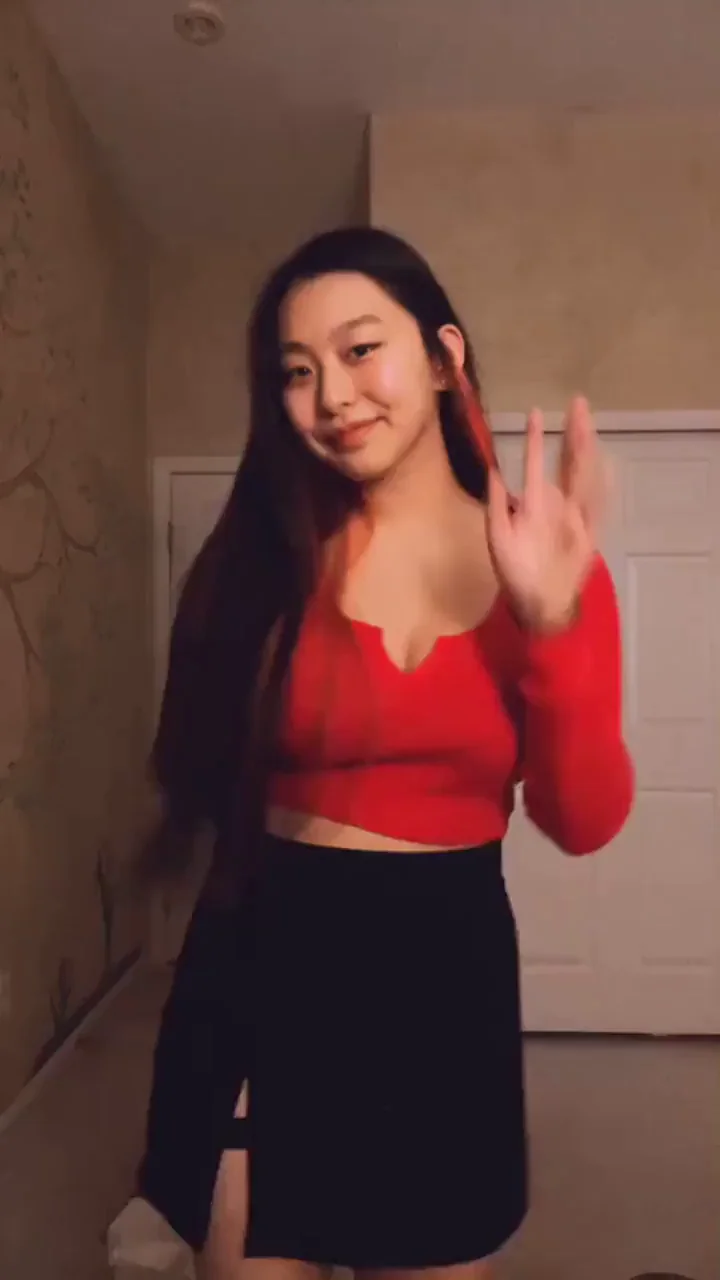 OL83: Sexy Asian Babe Teases in Red Crop Top & Slit Skirt 😈🔥