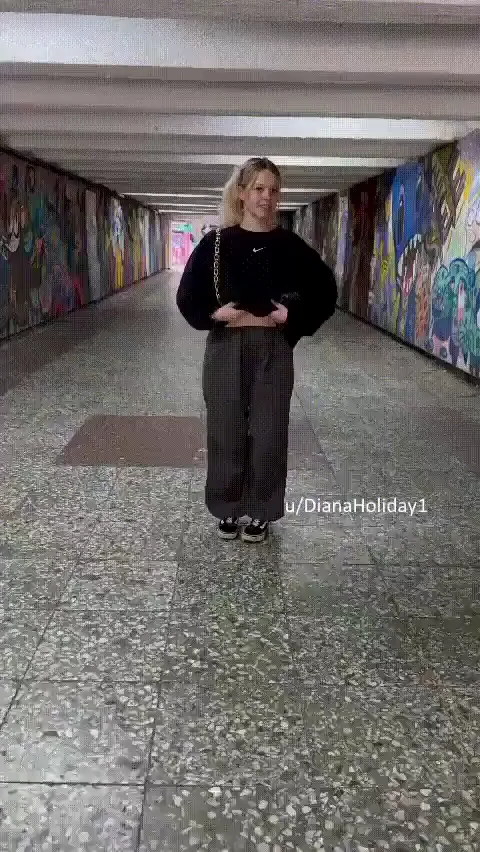 Pale Cutie Flashes Cute Titties in Graffiti Tunnel Tease