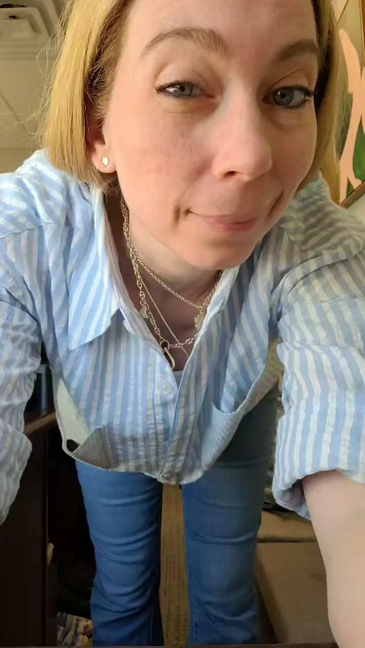 47yo MILF Teases at Work in Tight Blue Jeans Strip