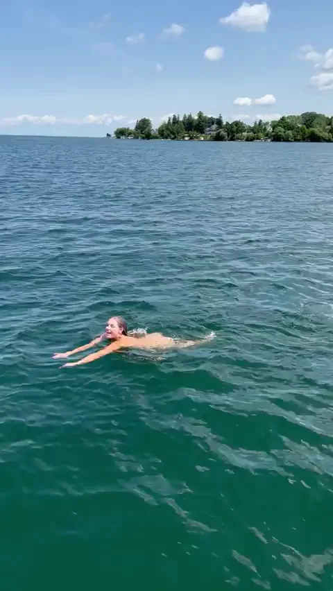 Petite Blonde Babe Skinny Dips with Huge Tits in Summer Lake