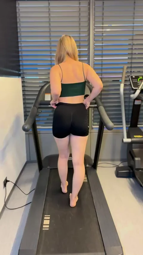Blonde Bombshell's Treadmill Tease: Ass Out, Tits Bouncing Workout Slut
