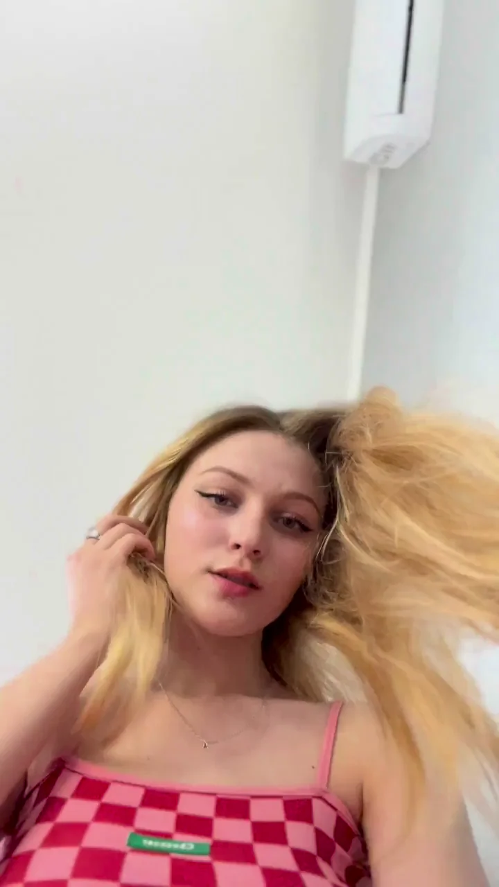 Busty Petite Blonde Teases in Checkerboard Crop Top