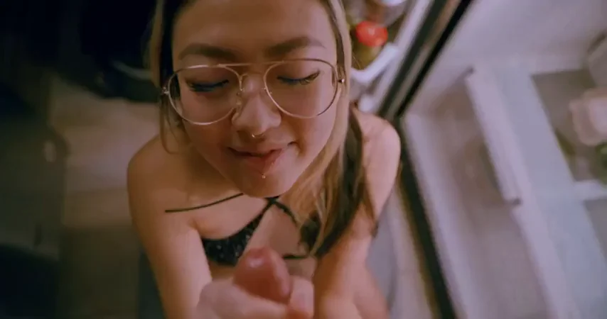 🍆 Asian Slut in Glasses Gets Weekly Cum Blast Facials? 😍💦