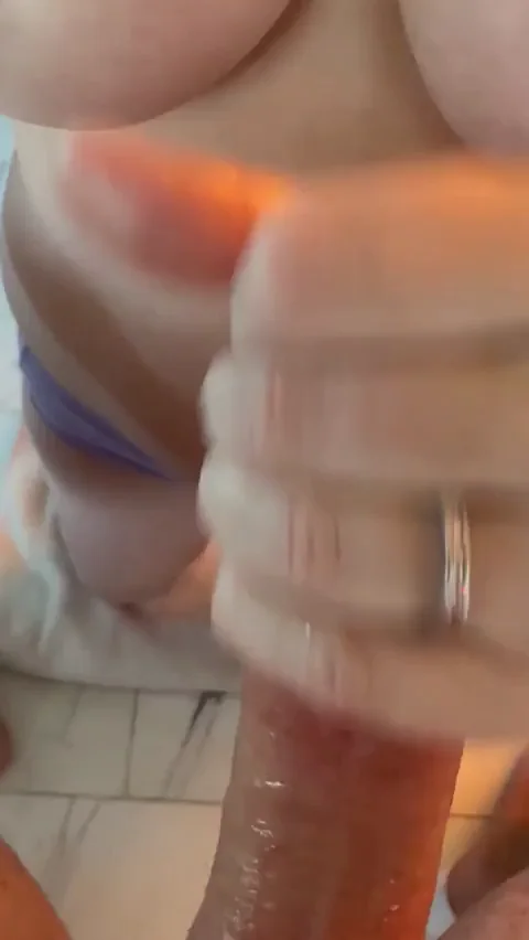 Shy MILF Wife's Sunday Morning Tit-Teasing Handjob in Purple Panties