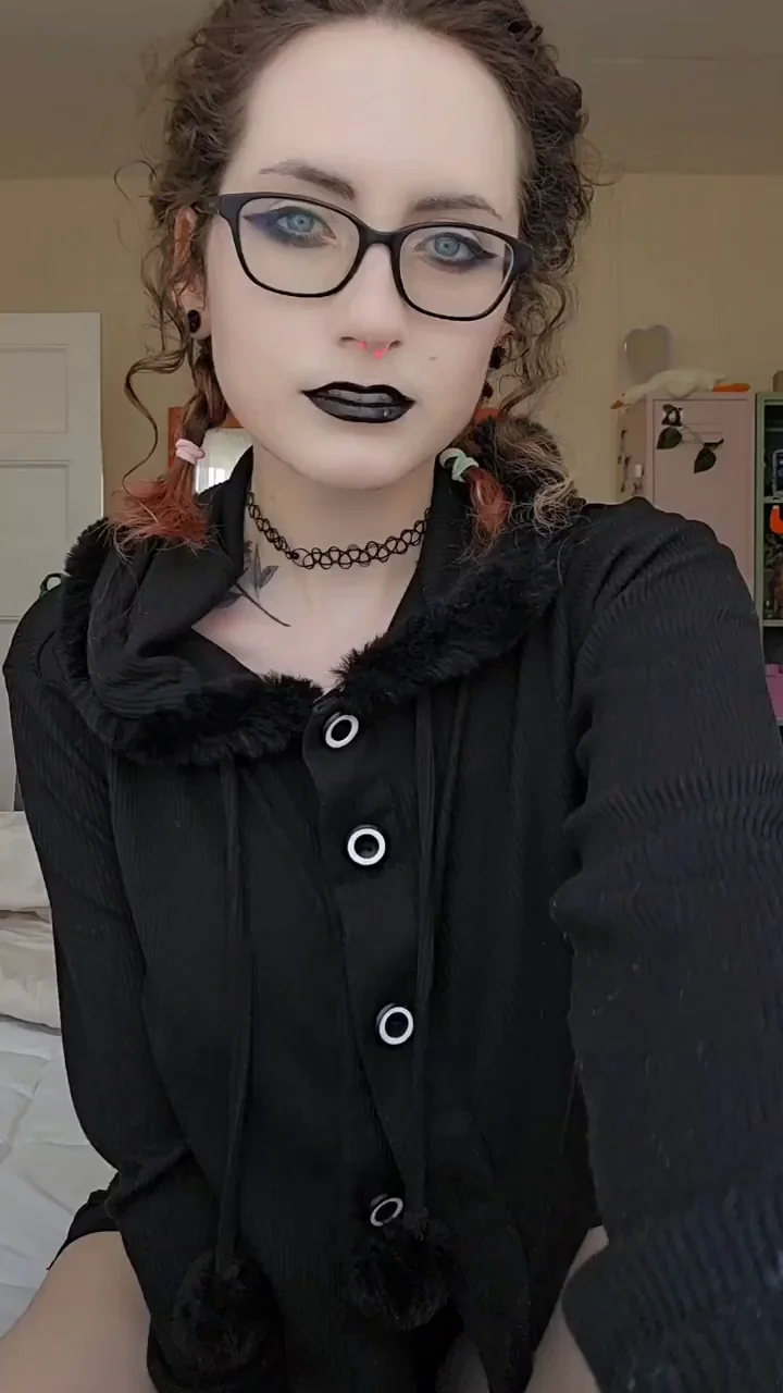 Goth Glasses Slut Flashes Her Perky Tits (: