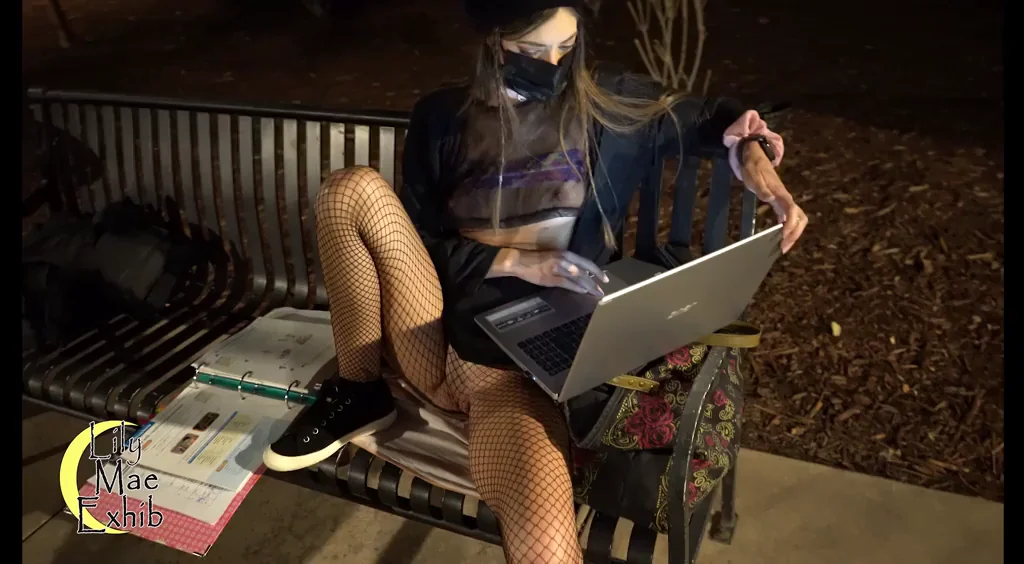 Getting naughty while doing homework outside. So many people were walking by!