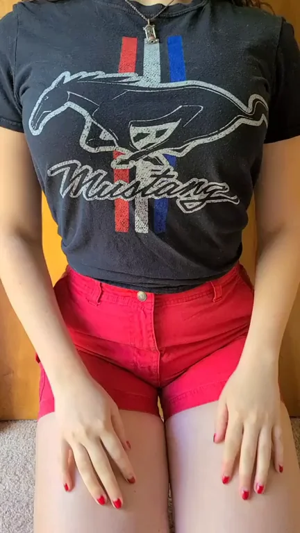 Petite 18yo Tease Drops Her Mustang Tee for Perky Natural Tits