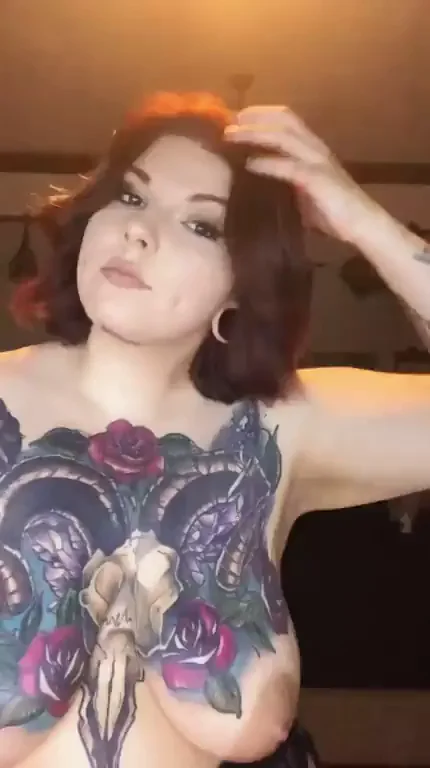 Goth BBW Redhead Teases Her Massive Inked Naturals