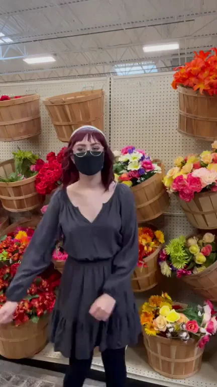 Nerdy Slut Flashes Pussy in Flower Aisle 😈🌸 [GIF]
