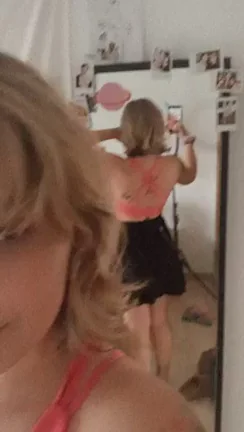 Blonde slut showing off his panties under the skirt.
