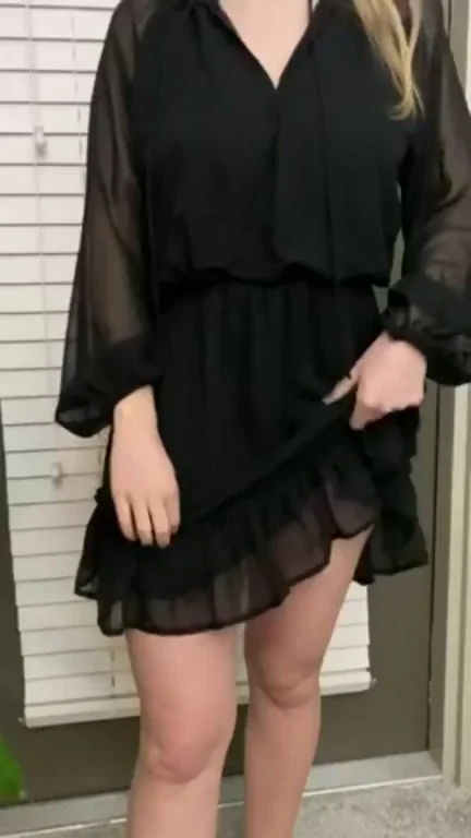 Pulling up my dress, like what you see?