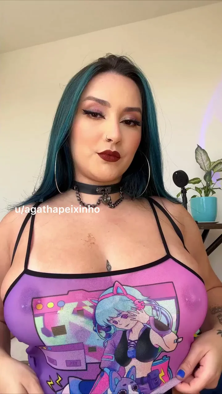 Blue-Haired Busty Babe's Massive Tits Bounce 😍💦