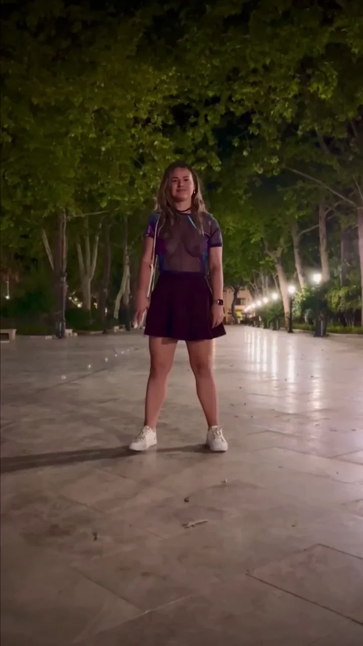 Braless Babe Teases Tits in Sheer Top on Nighttime Streets