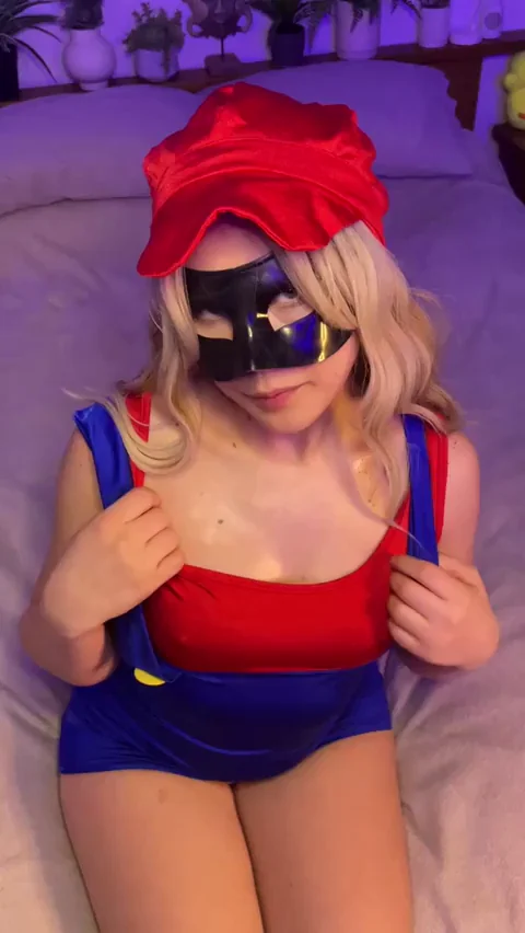 Petite Mario Cosplay Slut Flashes Perky Titties