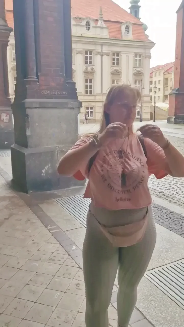 Blushing Slut Flashes Massive Tits in Crowded City Street
