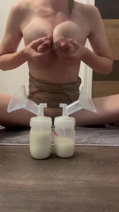Milky MILF Pumps Out Thick Lube from Massive Leaking Tits