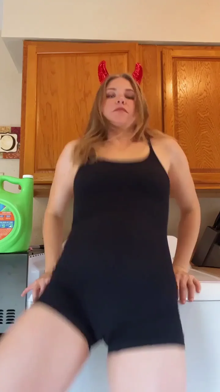 Horny Devil MILF Teases with Massive Natural Tits in Kitchen