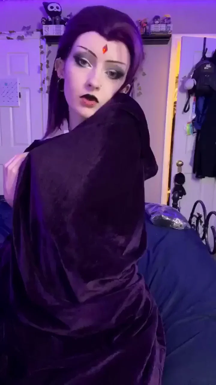 Epic Goth Babe Titty Reveal in Purple Room