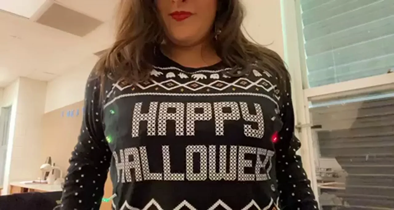 Curvy Halloween Slut's Massive Tits Tease