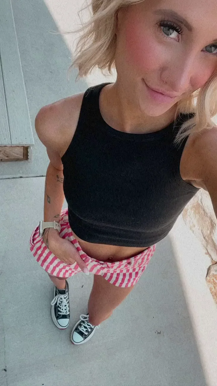 Petite Tease in Striped Shorts Begs: Play My Tiny Slutty Body? 😈