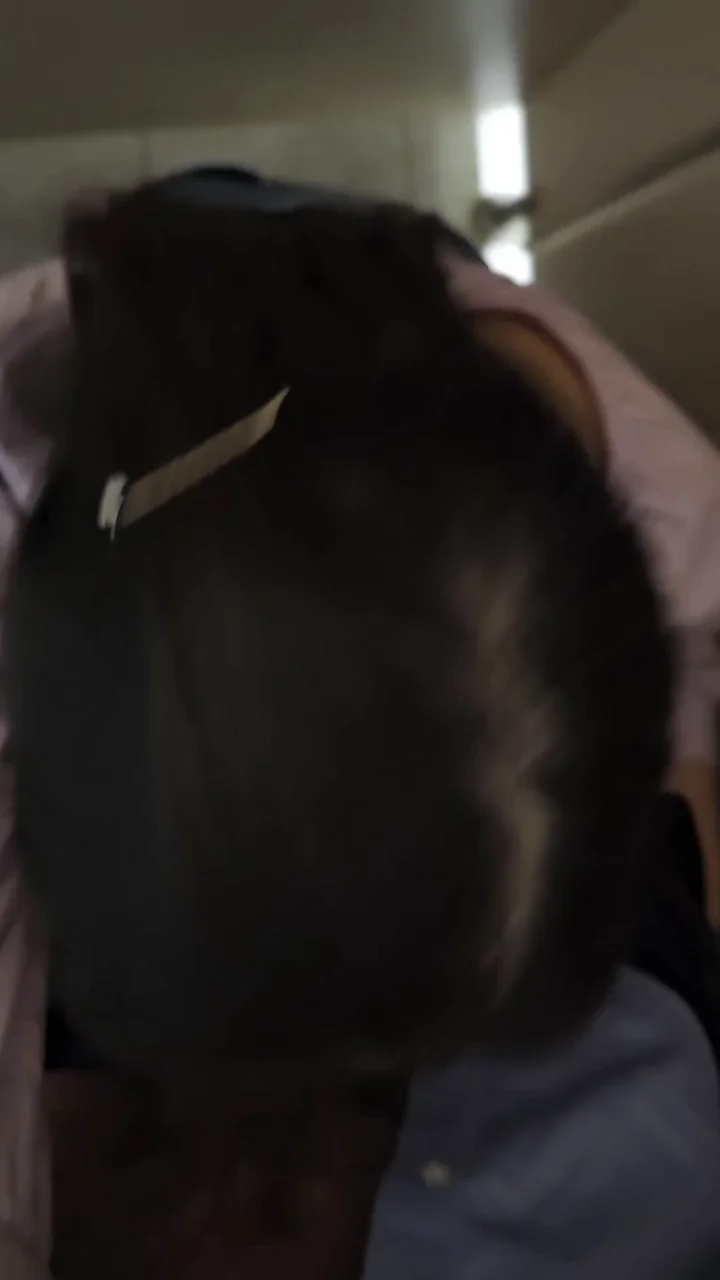 Asian hotwife blowjob in the men's toilet after she gave me her panties to sniff. Guy in the next stall enjoyed.