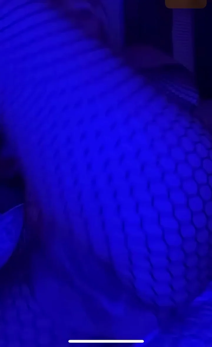 Blonde BBC Slut Stuffs Massive Black Dildo in Fishnet Pussy Under Neon Glow