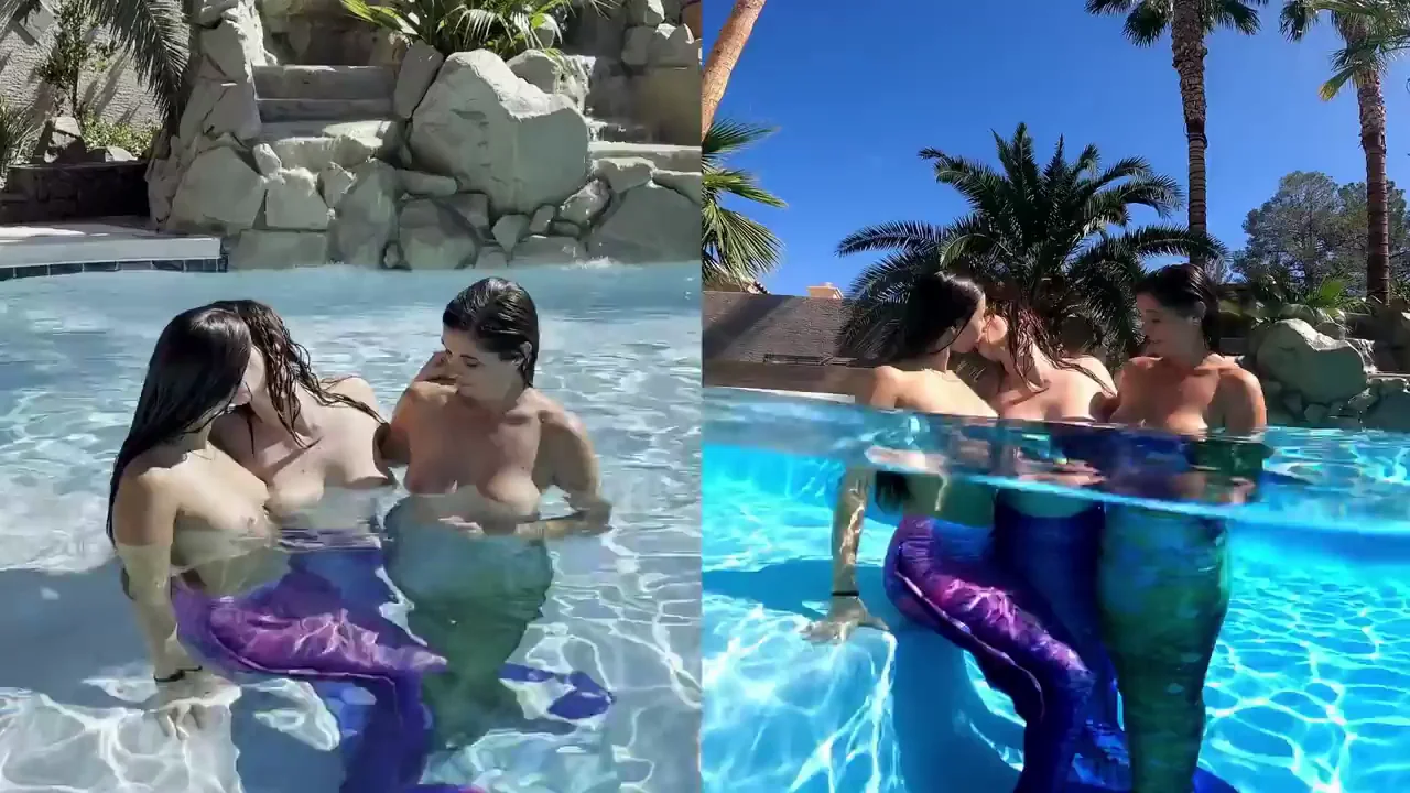 Mermaid Sluts: Poolside Tongue-Tangling Kiss Fest
