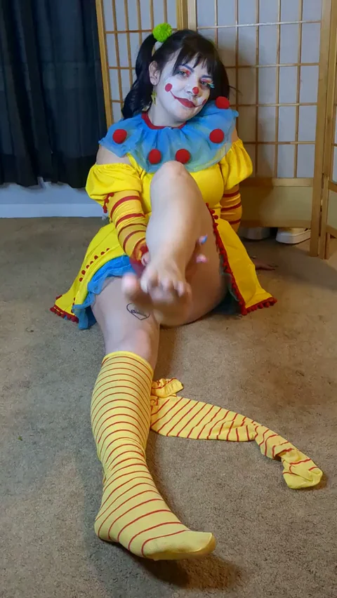 Cutest Killer Clown Shorty Teases with Her Sexy Soles & Striped Socks 😈🤡👣