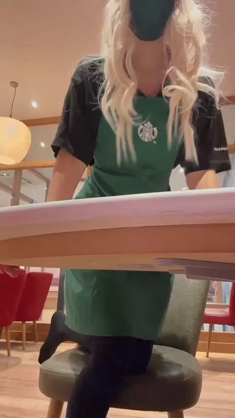POV: Your Fave Barista Slut Begs You to Rub Her Juicy Pussy Under the Apron 😈☕