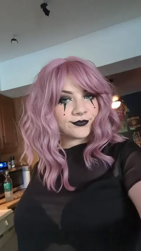 Goth Slut Rocks Year-Round Halloween Smear: Pink Wig Tease in Sheer Mesh