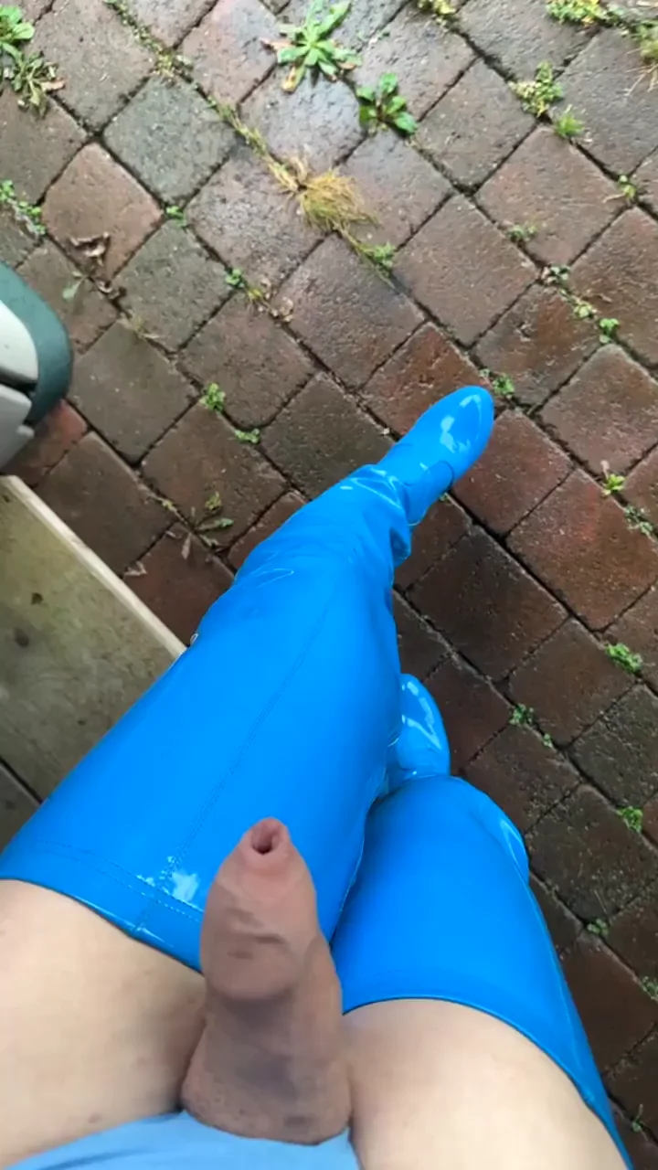 🌧️ Rainy Day Tease: Come Over for My Thick Trans Cock in Blue Boots 😈