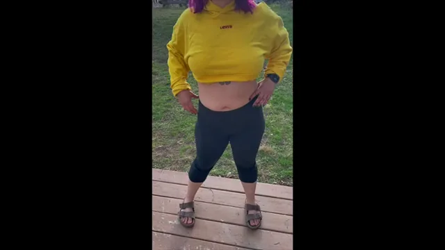OC Slut Drops Massive Tits from Tight Yellow Hoodie, No Bra Tease
