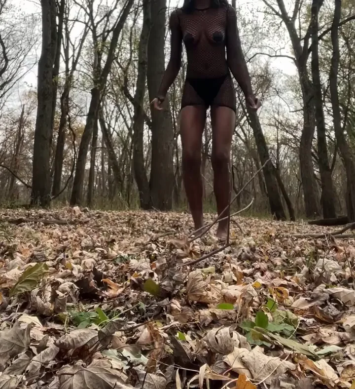 Caught Me Naked in the Woods? 😈🍂 Big Tits Ebony Tease
