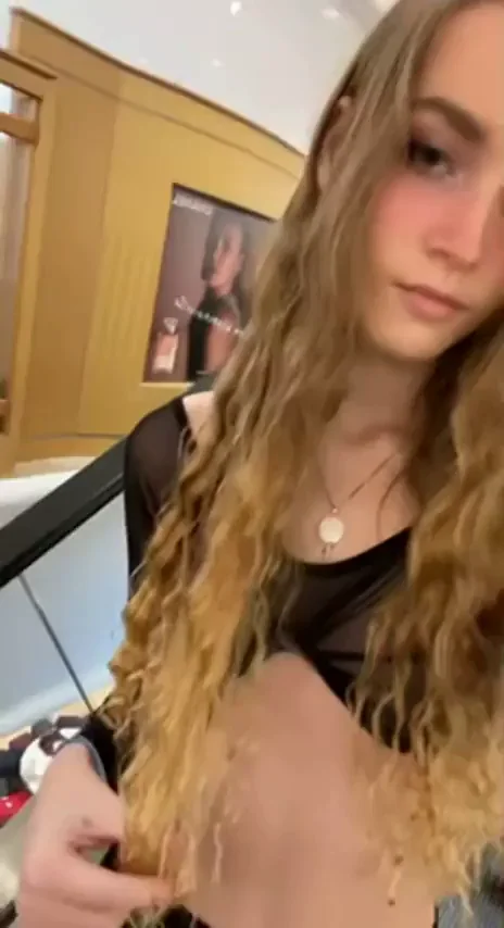 Escalator Tease: Sheer Top Slut Flashes Tits 😈🔥