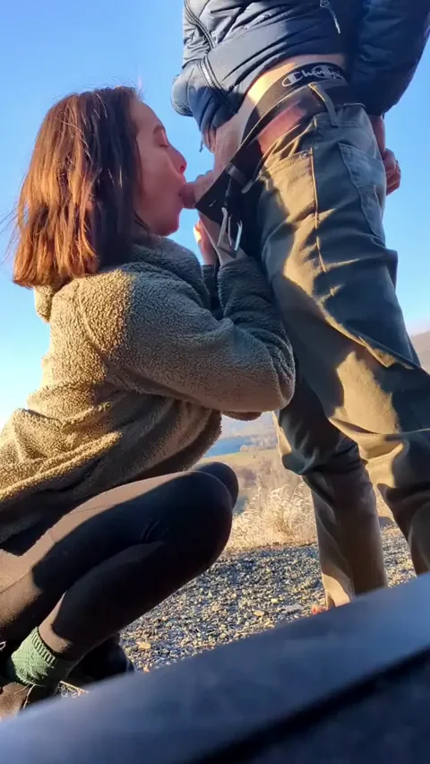 Roadside Blowjob Bliss: Hottie Sucks Cock by the Lake