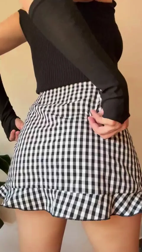 Petite Slut in Plaid Skirt Spreads Shameless Ass Cheeks Wide!