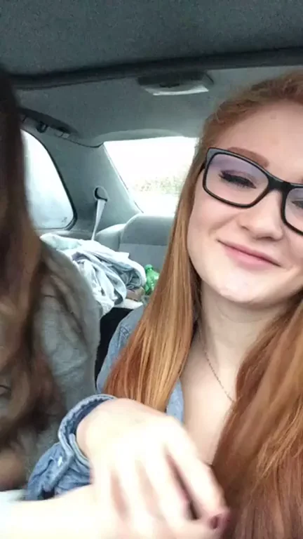 🔥 Car Dyke Kisses 💋 Slutty Redhead & Brunette Makeout