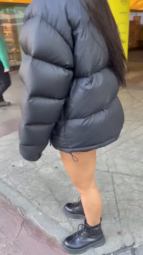Oops! Puffy Jacket Slut Flashes Juicy Ass 🍑🔥