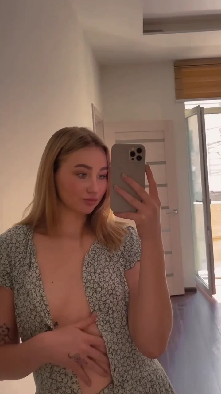 18YO Tease Flaunts Her Perky Tiny Tits in Sheer Dress Mirror Flex