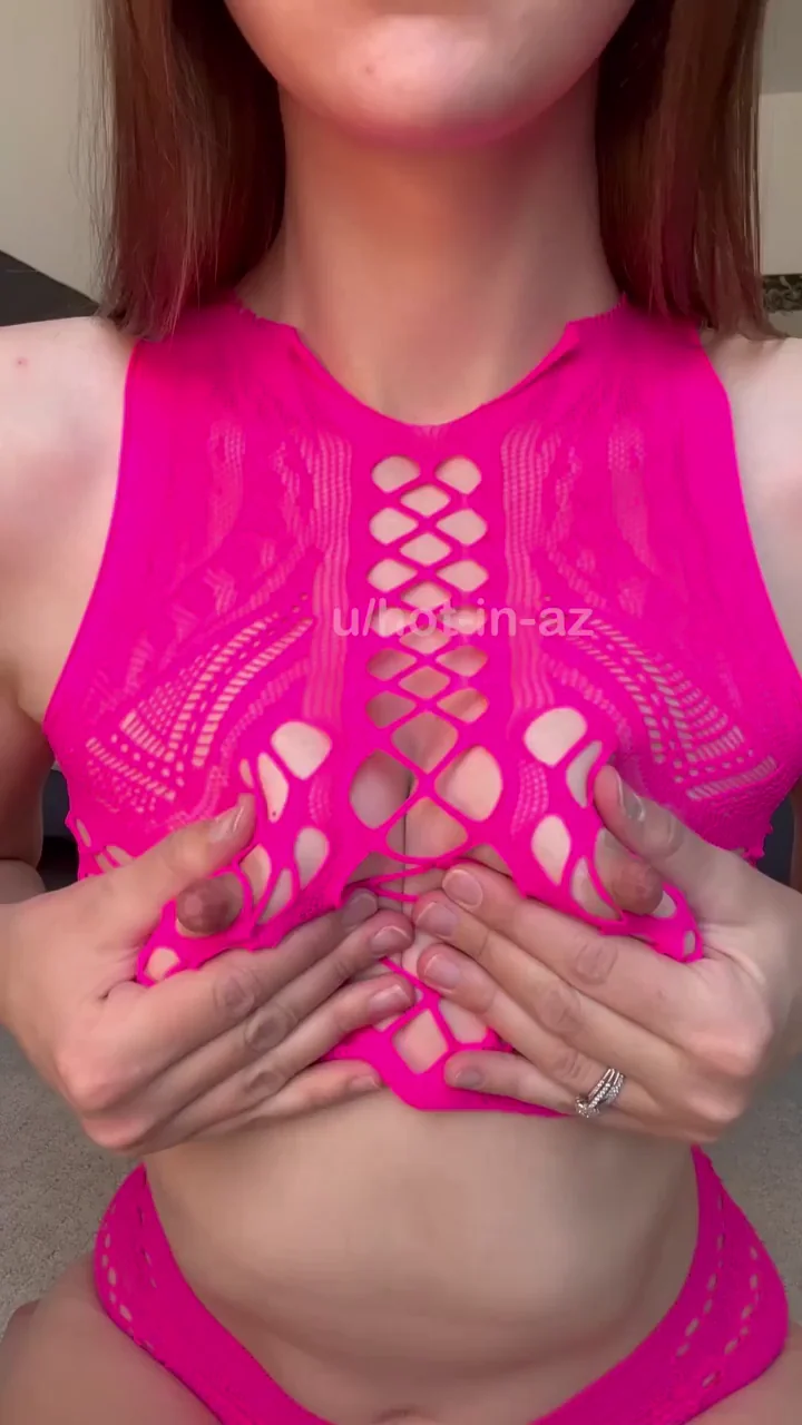 Hot Pink Tease: MILF's Lacy Tits Bursting Out