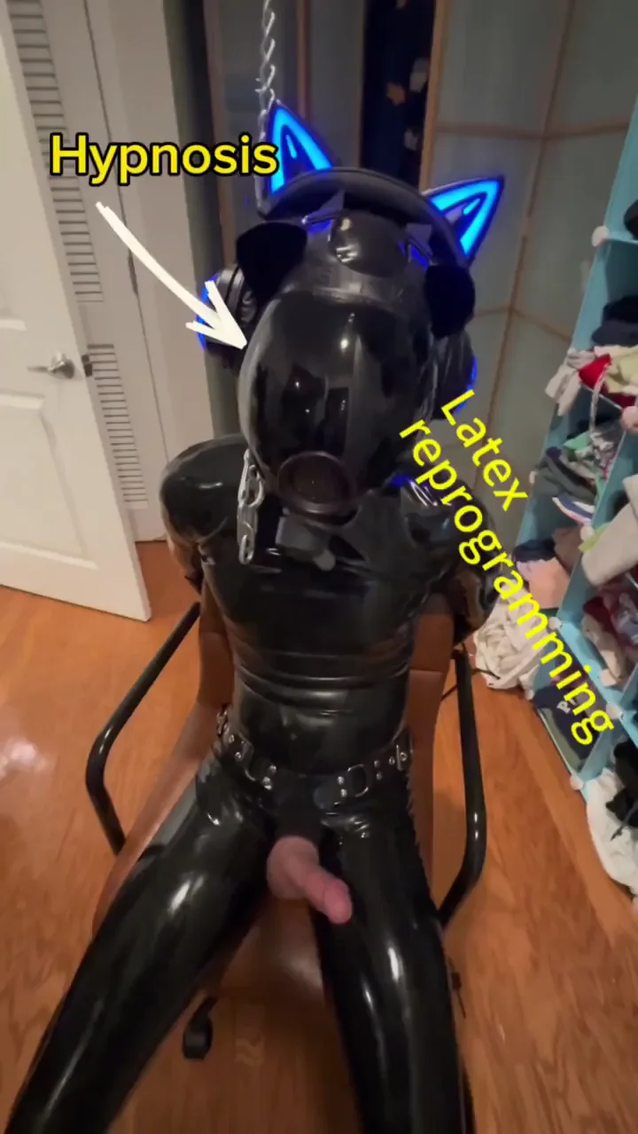 Femdom wife loves to tease and milk tied up rubber hypno drone