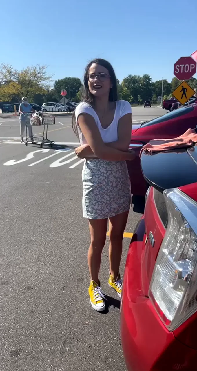 No Private Spot to Change, So I Flash My Bushy Pussy in Public Parking Lot 😈🔥 [GIF]