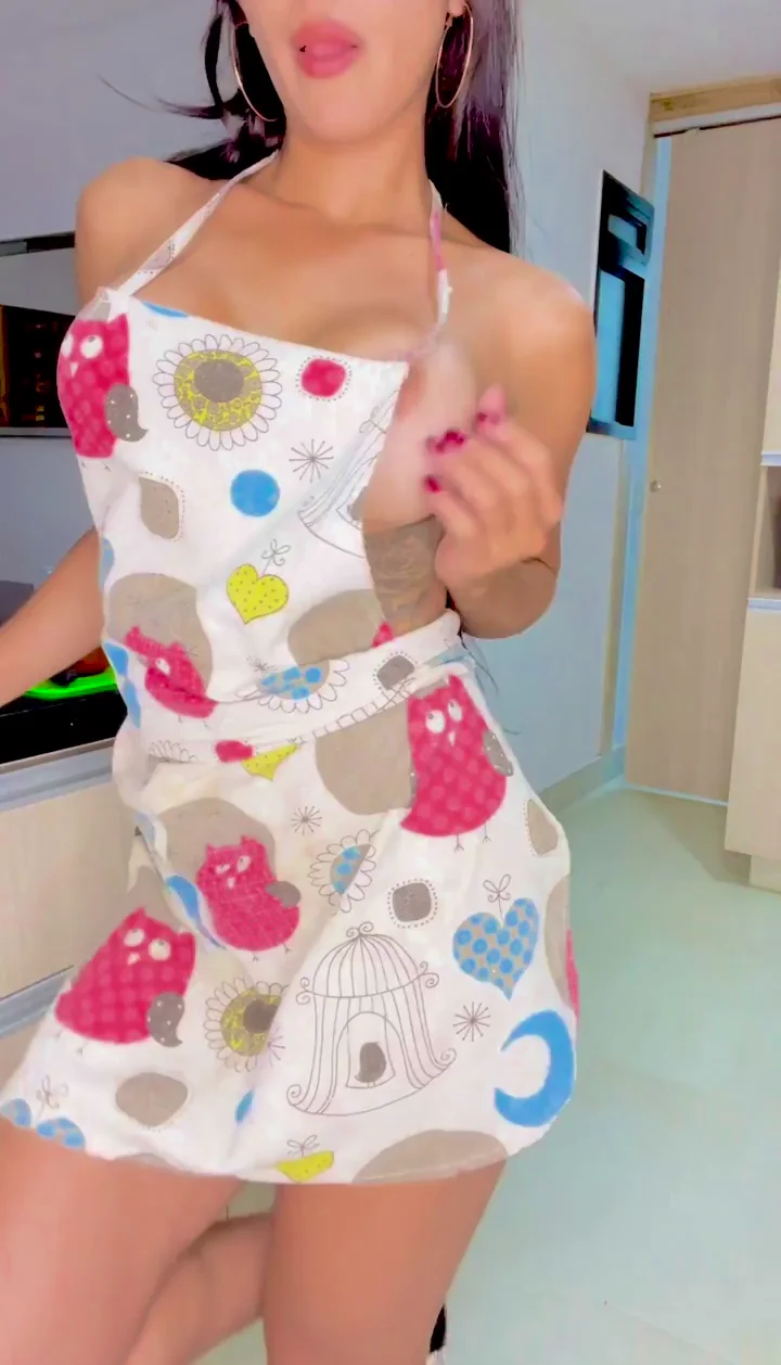 Almost Perfect Bolted-On Tits Tease in Cute Apron 😍🍒