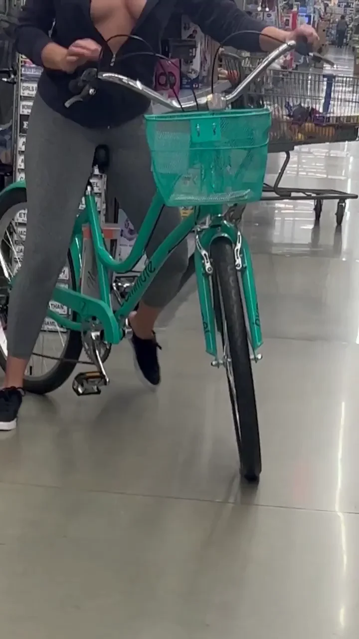 Blonde Hotwife Flashes Massive Tits on Bike in Store 🚲💦😈